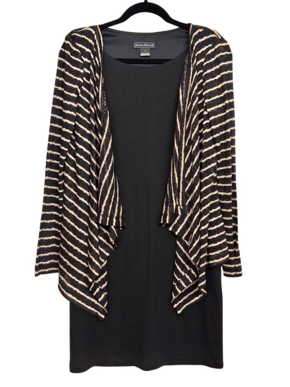 JESSICA HOWARD 2PC Dress and Shawl Black Striped Long Sleeve Cardigan 6